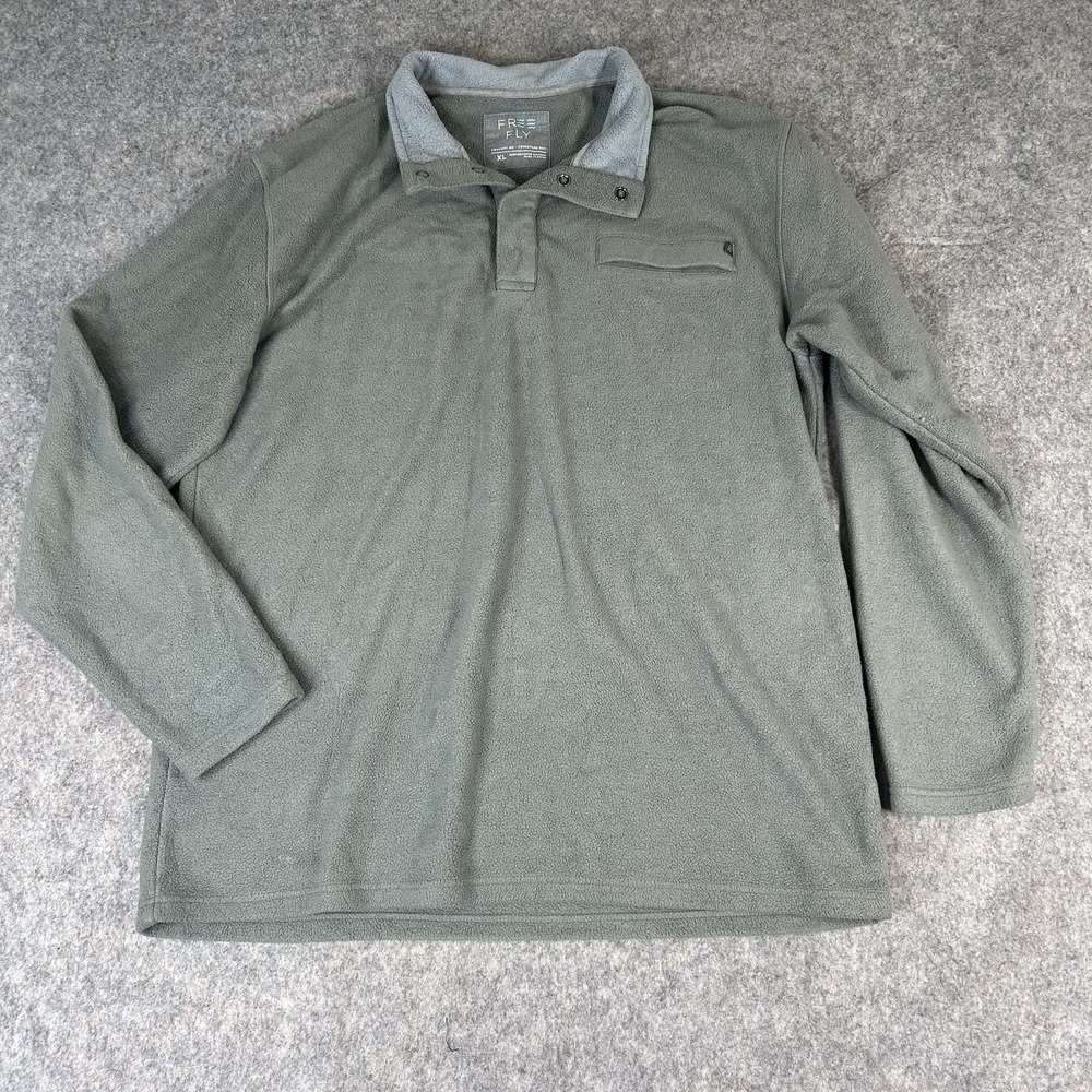 Free Fly Pullover Mens XL Bamboo Fleece Gray Quarter Snap Button Sweater
